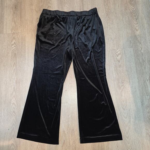 Calligraphie Black Velvet High Rise Wide Leg Pants Size XL Elastic Waist Trouser - Picture 2 of 7